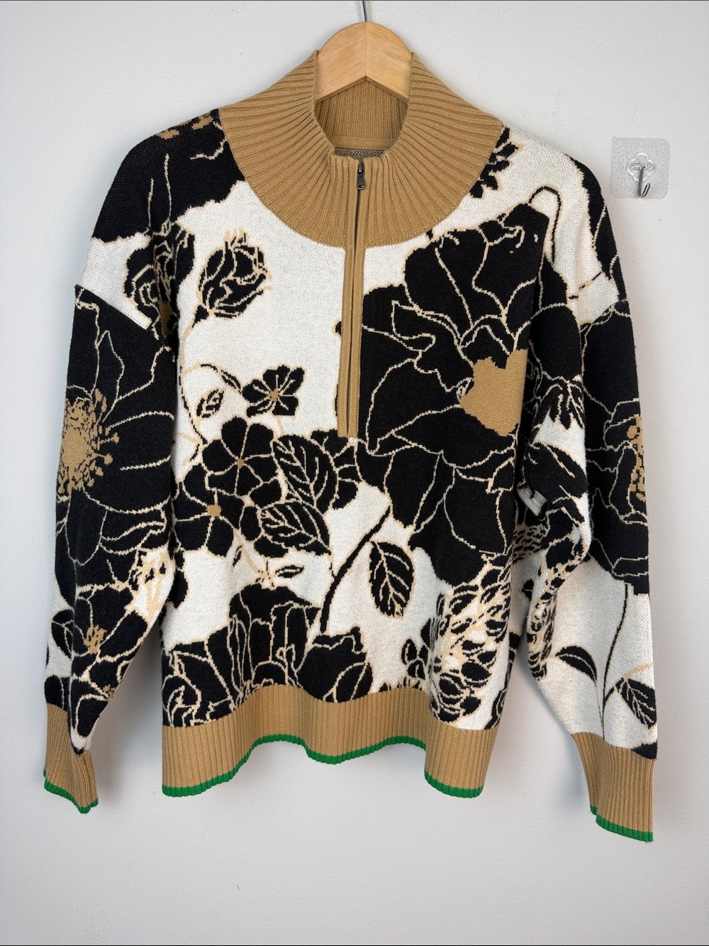 Anthropologie Maeve Montana Mock Neck Half Zip Sweater Medium Floral Cozy Office - Picture 2 of 16
